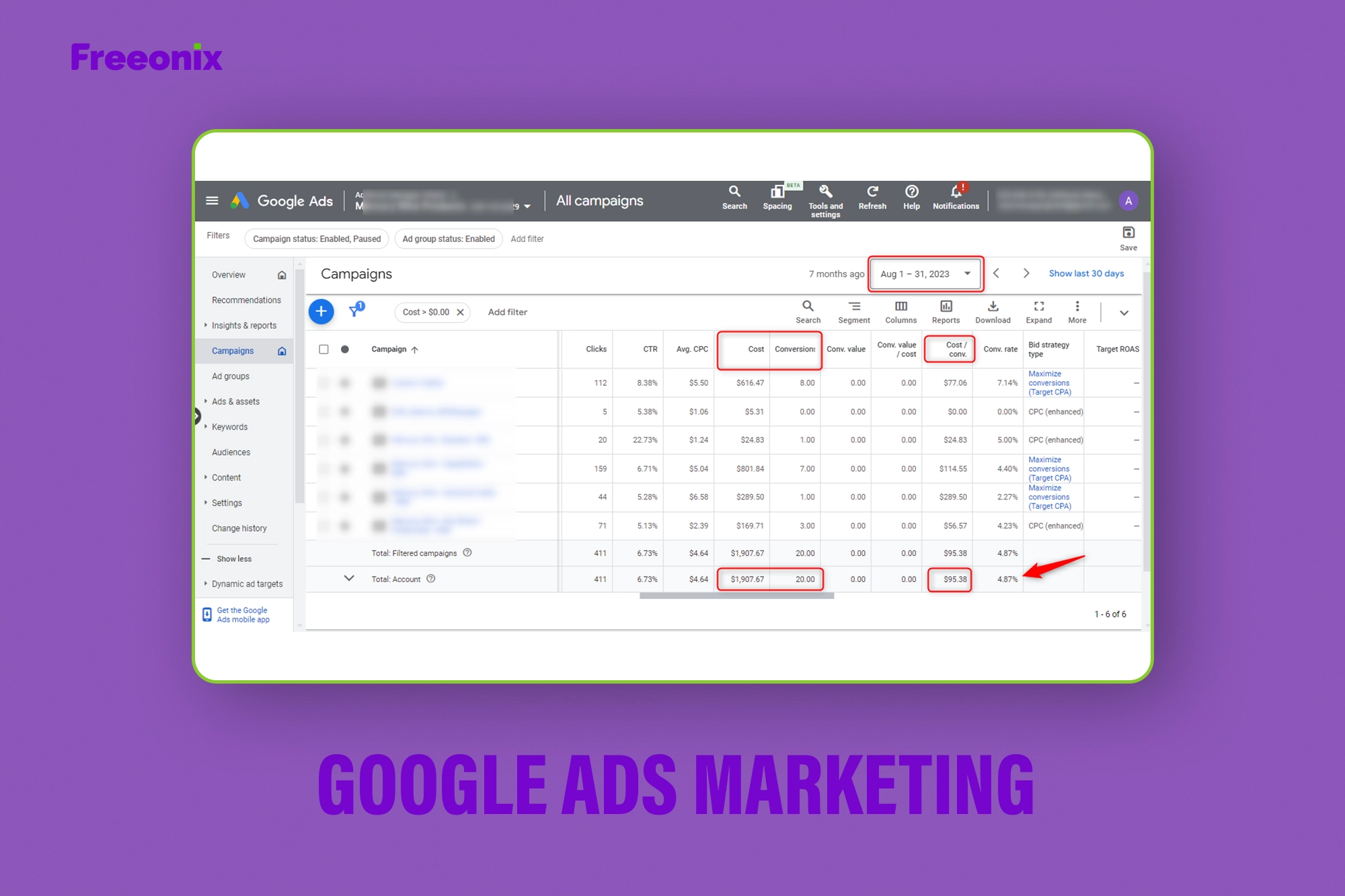 Professional Google Ads marketing portfolio showcasing successful campaigns, ad strategies, and ROI-driven results for businesses. - freeonix 1